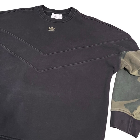 Adidas Originals Black Camo Sleeve Crewneck Sweatshirt XL Chevron Unisex - Picture 2 of 6